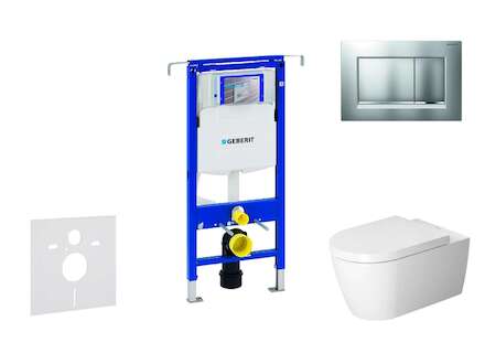 Geberit Duofix - Modul pro závěsné WC s tlačítkem Sigma30, matný chrom/chrom + Duravit ME by Starck - WC a sedátko, Rimless, Sof