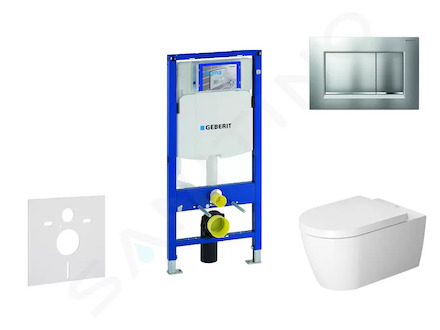 Geberit Duofix - Modul pro závěsné WC s tlačítkem Sigma30, matný chrom/chrom + Duravit ME by Starck - WC a sedátko, Rimless, Sof