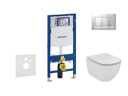 Geberit Duofix - Modul pro závěsné WC s tlačítkem Sigma30, matný chrom/chrom + Ideal Standard Tesi - WC a sedátko, Aquablade, So