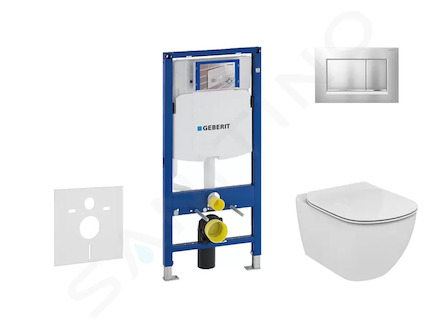 Geberit Duofix - Modul pro závěsné WC s tlačítkem Sigma30, matný chrom/chrom + Ideal Standard Tesi - WC a sedátko, Aquablade, So