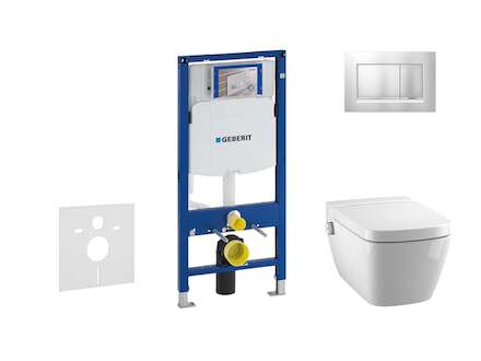 Geberit Duofix - Modul pro závěsné WC s tlačítkem Sigma30, matný chrom/chrom + Tece One - sprchovací toaleta a sedátko, Rimless,