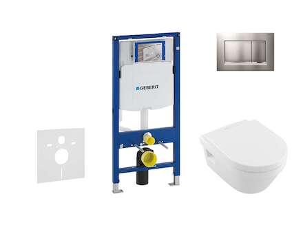 Geberit Duofix - Modul pro závěsné WC s tlačítkem Sigma30, matný chrom/chrom + Villeroy Boch - WC a sedátko, DirectFlush, SoftCl