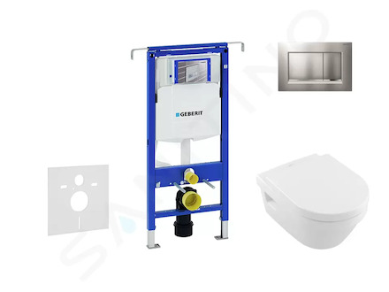 Geberit Duofix - Modul pro závěsné WC s tlačítkem Sigma30, matný chrom/chrom + Villeroy Boch - WC a sedátko, DirectFlush, SoftCl