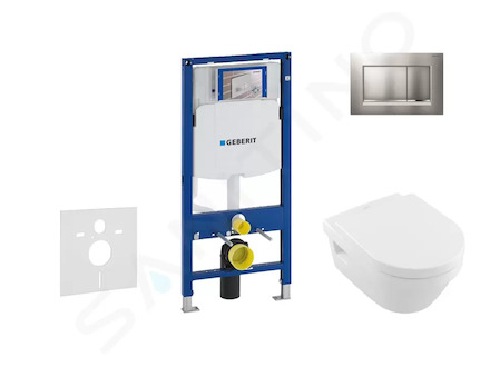 Geberit Duofix - Modul pro závěsné WC s tlačítkem Sigma30, matný chrom/chrom + Villeroy Boch - WC a sedátko, DirectFlush, SoftCl