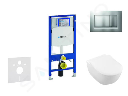 Geberit Duofix - Modul pro závěsné WC s tlačítkem Sigma30, matný chrom/chrom + Villeroy Boch - WC a sedátko, DirectFlush, SoftCl
