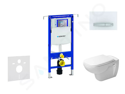 Geberit Duofix - Modul pro závěsné WC s tlačítkem Sigma50, alpská bílá + Duravit D-Code - WC a sedátko, Rimless, SoftClose 111.3