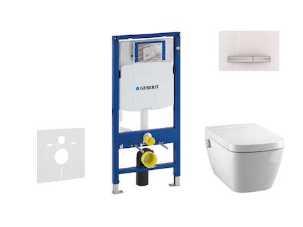 Geberit Duofix - Modul pro závěsné WC s tlačítkem Sigma50, alpská bílá + Tece One - sprchovací toaleta a sedátko, Rimless, SoftC