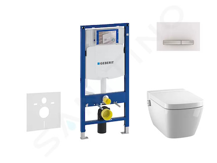 Geberit Duofix - Modul pro závěsné WC s tlačítkem Sigma50, alpská bílá + Tece One - sprchovací toaleta a sedátko, Rimless, SoftC