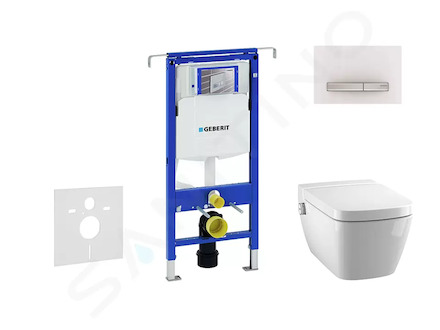 Geberit Duofix - Modul pro závěsné WC s tlačítkem Sigma50, alpská bílá + Tece One - sprchovací toaleta a sedátko, Rimless, SoftC