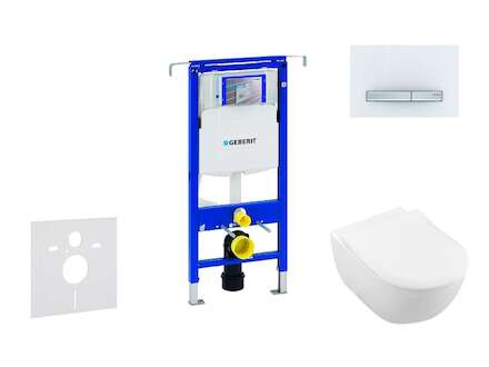 Geberit Duofix - Modul pro závěsné WC s tlačítkem Sigma50, alpská bílá + Villeroy Boch - WC a sedátko, DirectFlush, SoftClose, C