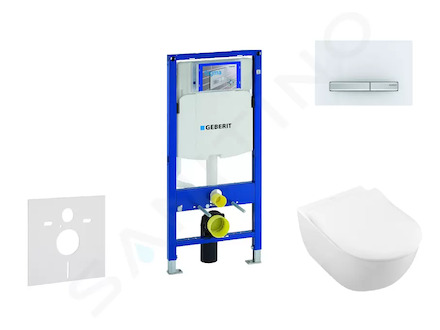 Geberit Duofix - Modul pro závěsné WC s tlačítkem Sigma50, alpská bílá + Villeroy Boch - WC a sedátko, DirectFlush, SoftClose, C