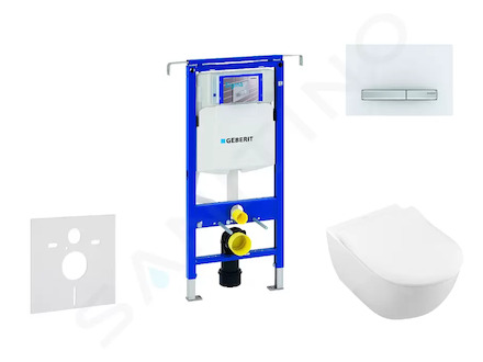 Geberit Duofix - Modul pro závěsné WC s tlačítkem Sigma50, alpská bílá + Villeroy Boch - WC a sedátko, DirectFlush, SoftClose, C