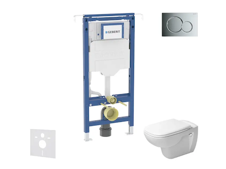 Geberit Duofix - Set předstěnové instalace, klozetu a sedátka Duravit D-Code, tlačítka Sigma01, Rimless, SoftClose, lesklý chrom