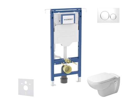 Geberit Duofix - Set předstěnové instalace, klozetu a sedátka Duravit D-Code, tlačítka Sigma20, Rimless, SoftClose, bílá/lesklý 