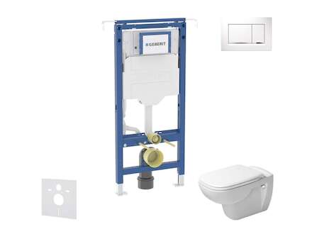 Geberit Duofix - Set předstěnové instalace, klozetu a sedátka Duravit D-Code, tlačítka Sigma30, Rimless, SoftClose, bílá/lesklý 