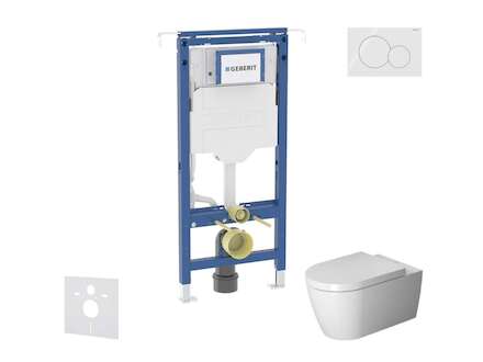Geberit Duofix - Set předstěnové instalace, klozetu a sedátka Duravit ME by Starck, tlačítka Sigma01, Rimless, SoftClose, alpská