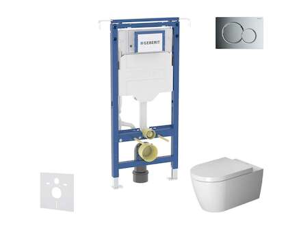 Geberit Duofix - Set předstěnové instalace, klozetu a sedátka Duravit ME by Starck, tlačítka Sigma01, Rimless, SoftClose, lesklý