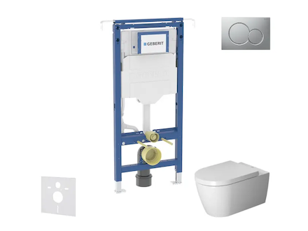 Geberit Duofix - Set předstěnové instalace, klozetu a sedátka Duravit ME by Starck, tlačítka Sigma01, Rimless, SoftClose, matný 