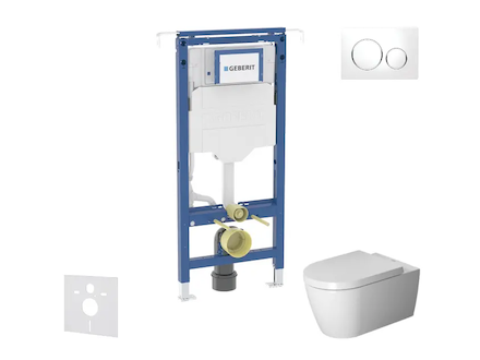 Geberit Duofix - Set předstěnové instalace, klozetu a sedátka Duravit ME by Starck, tlačítka Sigma20, Rimless, SoftClose, bílá/l
