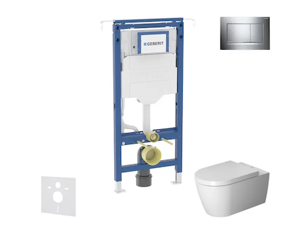 Geberit Duofix - Set předstěnové instalace, klozetu a sedátka Duravit ME by Starck, tlačítka Sigma20, Rimless, SoftClose, lesklý