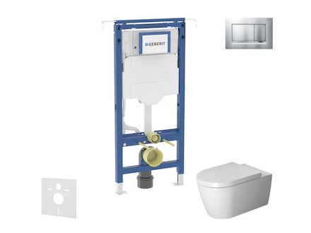 Geberit Duofix - Set předstěnové instalace, klozetu a sedátka Duravit ME by Starck, tlačítka Sigma20, Rimless, SoftClose, matný 