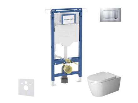 Geberit Duofix - Set předstěnové instalace, klozetu a sedátka Duravit ME by Starck, tlačítka Sigma30, Rimless, SoftClose, matný 