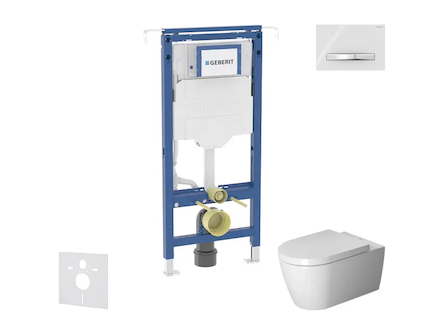 Geberit Duofix - Set předstěnové instalace, klozetu a sedátka Duravit ME by Starck, tlačítka Sigma50, Rimless, SoftClose, alpská