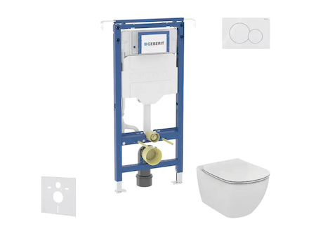 Geberit Duofix - Set předstěnové instalace, klozetu a sedátka Ideal Standard Tesi, tlačítka Sigma01, Aquablade, SoftClose, alpsk