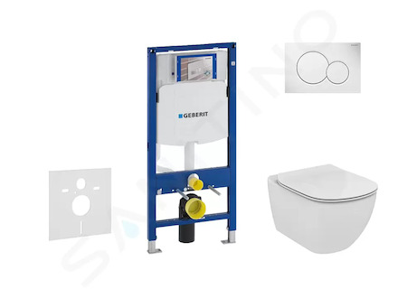 Geberit Duofix - Set předstěnové instalace, klozetu a sedátka Ideal Standard Tesi, tlačítka Sigma01, Aquablade, SoftClose, alpsk