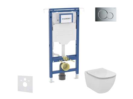 Geberit Duofix - Set předstěnové instalace, klozetu a sedátka Ideal Standard Tesi, tlačítka Sigma01, Aquablade, SoftClose, leskl