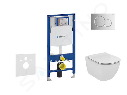 Geberit Duofix - Set předstěnové instalace, klozetu a sedátka Ideal Standard Tesi, tlačítka Sigma01, Aquablade, SoftClose, leskl