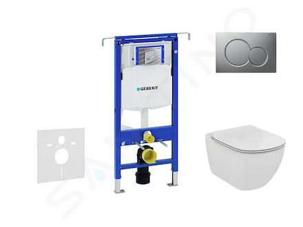 Geberit Duofix - Set předstěnové instalace, klozetu a sedátka Ideal Standard Tesi, tlačítka Sigma01, matný chrom 111.355.00.5 NF