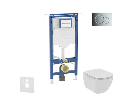Geberit Duofix - Set předstěnové instalace, klozetu a sedátka Ideal Standard Tesi, tlačítka Sigma01, Rimless, SoftClose, lesklý 