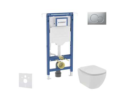 Geberit Duofix - Set předstěnové instalace, klozetu a sedátka Ideal Standard Tesi, tlačítka Sigma01, Rimless, SoftClose, matný c