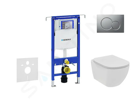 Geberit Duofix - Set předstěnové instalace, klozetu a sedátka Ideal Standard Tesi, tlačítka Sigma01, Rimless, SoftClose, matný c
