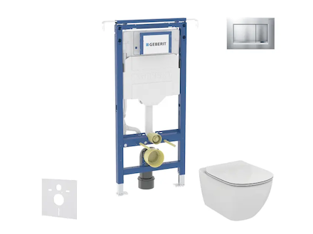 Geberit Duofix - Set předstěnové instalace, klozetu a sedátka Ideal Standard Tesi, tlačítka Sigma20, Aquablade, SoftClose, matný
