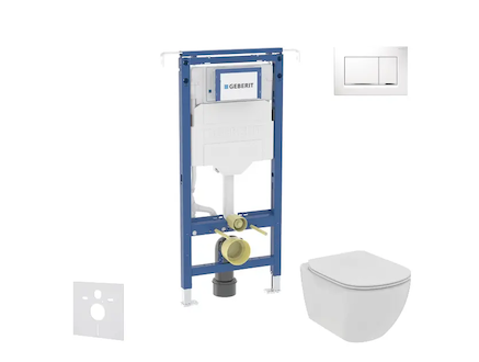 Geberit Duofix - Set předstěnové instalace, klozetu a sedátka Ideal Standard Tesi, tlačítka Sigma20, Rimless, SoftClose, bílá/ch