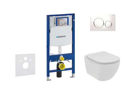 Geberit Duofix - Set předstěnové instalace, klozetu a sedátka Ideal Standard Tesi, tlačítka Sigma20, Rimless, SoftClose, bílá/ch