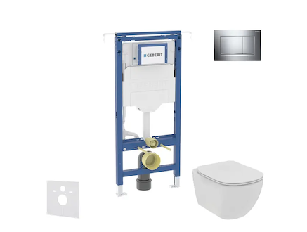 Geberit Duofix - Set předstěnové instalace, klozetu a sedátka Ideal Standard Tesi, tlačítka Sigma20, Rimless, SoftClose, lesklý 