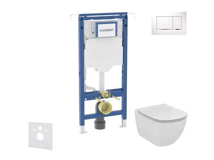 Geberit Duofix - Set předstěnové instalace, klozetu a sedátka Ideal Standard Tesi, tlačítka Sigma30, bílá/chrom SANI11CD3129