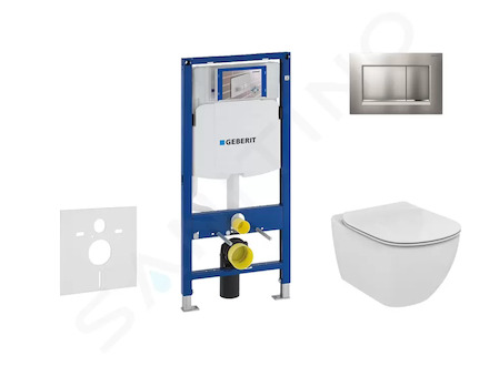 Geberit Duofix - Set předstěnové instalace, klozetu a sedátka Ideal Standard Tesi, tlačítka Sigma30, matný chrom/chrom 111.300.0