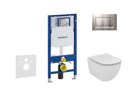 Geberit Duofix - Set předstěnové instalace, klozetu a sedátka Ideal Standard Tesi, tlačítka Sigma30, matný chrom/chrom 111.300.0