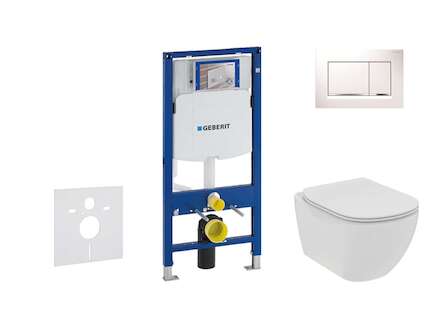 Geberit Duofix - Set předstěnové instalace, klozetu a sedátka Ideal Standard Tesi, tlačítka Sigma30, Rimless, SoftClose, bílá/ch