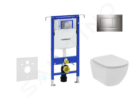 Geberit Duofix - Set předstěnové instalace, klozetu a sedátka Ideal Standard Tesi, tlačítka Sigma30, Rimless, SoftClose, lesklý 