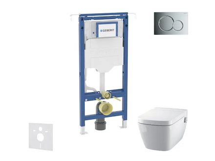 Geberit Duofix - Set předstěnové instalace, klozetu a sedátka Tece One, tlačítka Sigma01, Rimless, SoftClose, lesklý chrom SANI1
