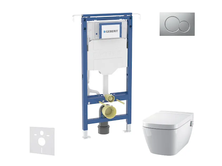 Geberit Duofix - Set předstěnové instalace, klozetu a sedátka Tece One, tlačítka Sigma01, Rimless, SoftClose, matný chrom SANI11