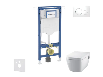 Geberit Duofix - Set předstěnové instalace, klozetu a sedátka Tece One, tlačítka Sigma20, Rimless, SoftClose, bílá/lesklý chrom 