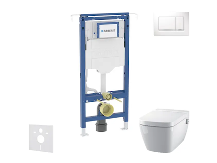 Geberit Duofix - Set předstěnové instalace, klozetu a sedátka Tece One, tlačítka Sigma20, Rimless, SoftClose, bílá/lesklý chrom 