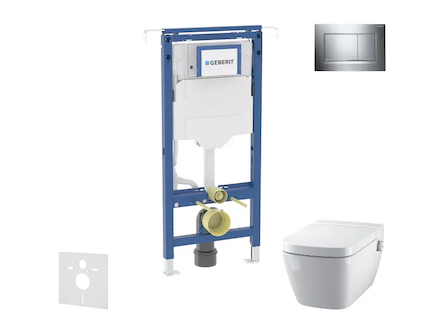 Geberit Duofix - Set předstěnové instalace, klozetu a sedátka Tece One, tlačítka Sigma20, Rimless, SoftClose, lesklý chrom/chrom