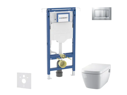Geberit Duofix - Set předstěnové instalace, klozetu a sedátka Tece One, tlačítka Sigma20, Rimless, SoftClose, matný chrom/chrom 
